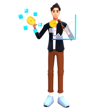 Man doing ethereum trading  3D Icon