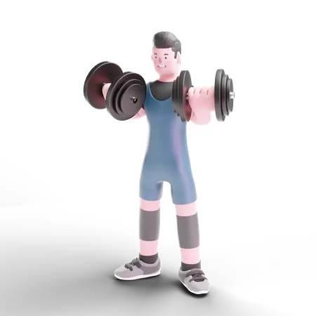 Man doing exercise with dumbbells 3D Illustration