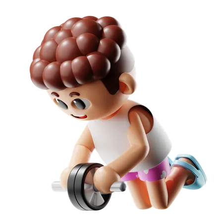 Man Doing Exercise With Wheel Roller  3D Illustration