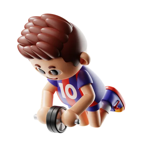 Man Doing Exercise With Wheel Roller  3D Illustration