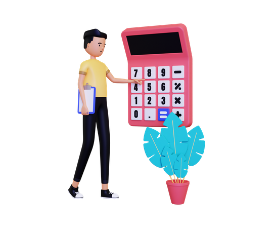 Man doing finance calculation with calculator  3D Illustration