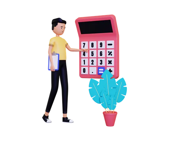 Man doing finance calculation with calculator  3D Illustration