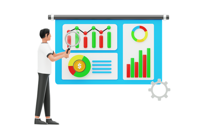 Man Doing Financial Analytics  3D Illustration
