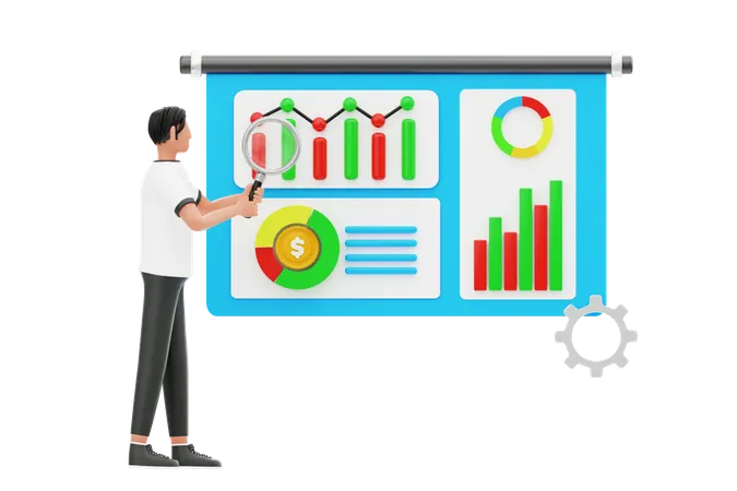 Man Doing Financial Analytics  3D Illustration