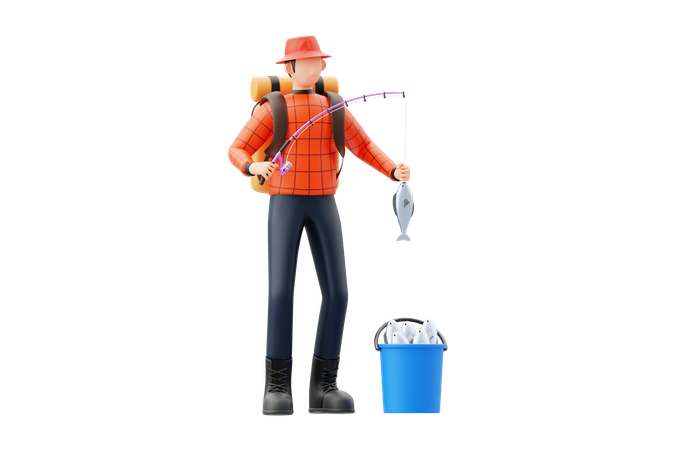 Man doing fishing  3D Illustration