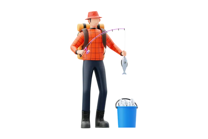 Man doing fishing  3D Illustration