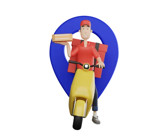 Man doing food Delivery on location  3D Illustration