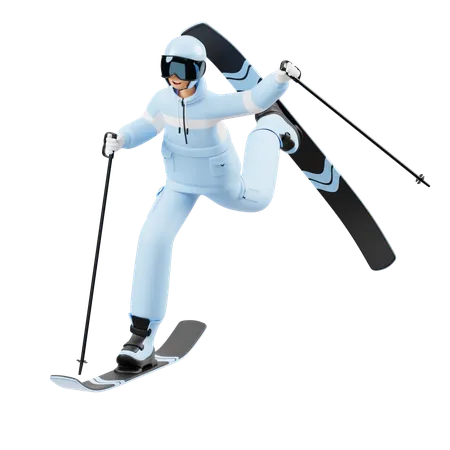 Man Doing Freestyle Ski  3D Illustration