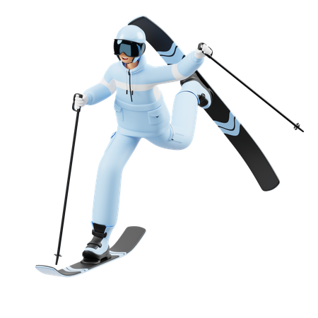 Man Doing Freestyle Ski  3D Illustration