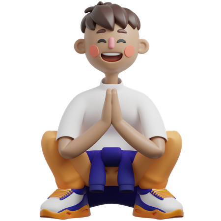 Man Doing Garland Pose  3D Illustration