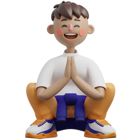 Man Doing Garland Pose  3D Illustration