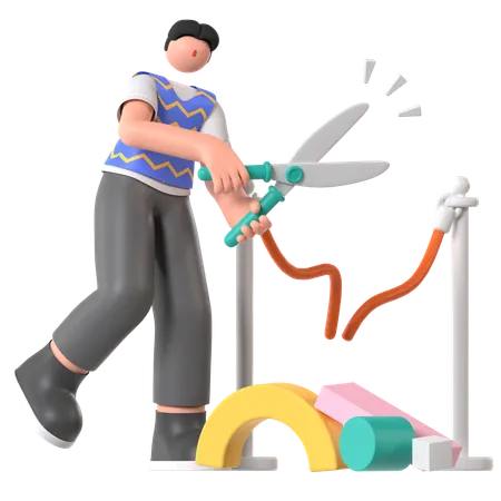 Man doing Grand Opening  3D Illustration