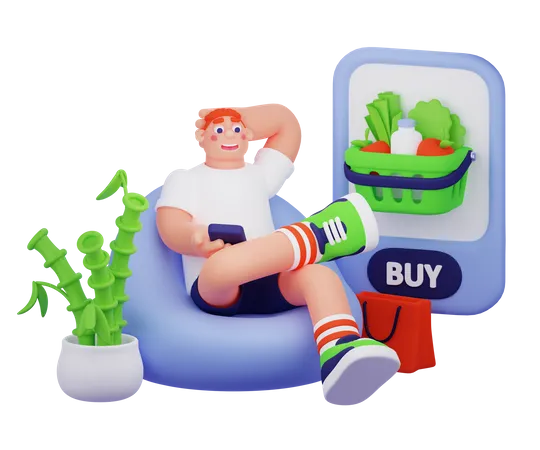 Man Doing Grocery Shopping  3D Illustration