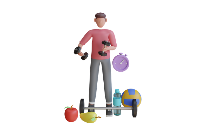 Man doing Gym Exercise  3D Icon