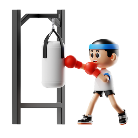 Man Doing Gym With Punching Bag  3D Illustration