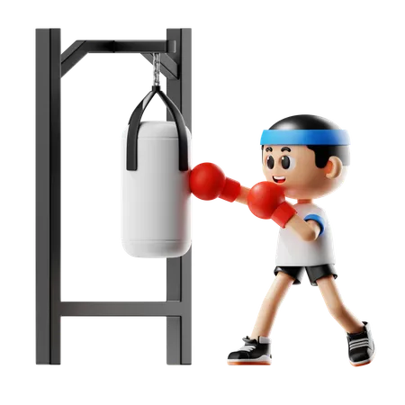 Man Doing Gym With Punching Bag  3D Illustration