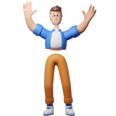 Man Doing Hands Up  3D Illustration