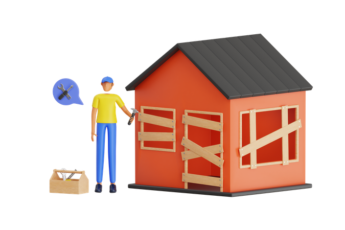 Man Doing Home Renovationa  3D Illustration