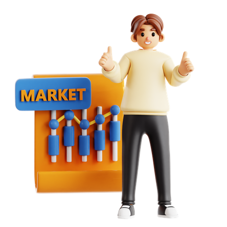 Man Doing Market Analysis Presentation With Graph  3D Illustration