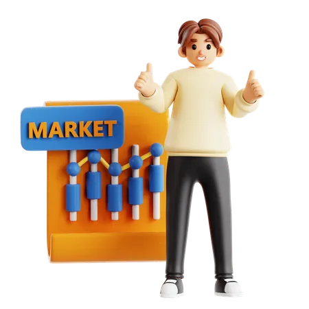 Man Doing Market Analysis Presentation With Graph  3D Illustration