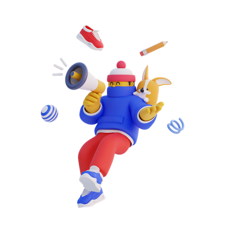 Man doing megaphone marketing  3D Icon