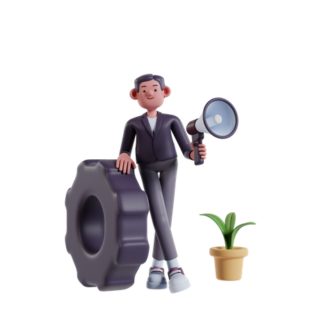 Man doing megaphone marketing  3D Illustration