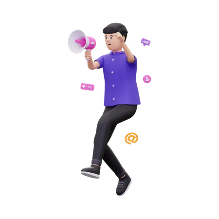 Man doing megaphone marketing  3D Illustration