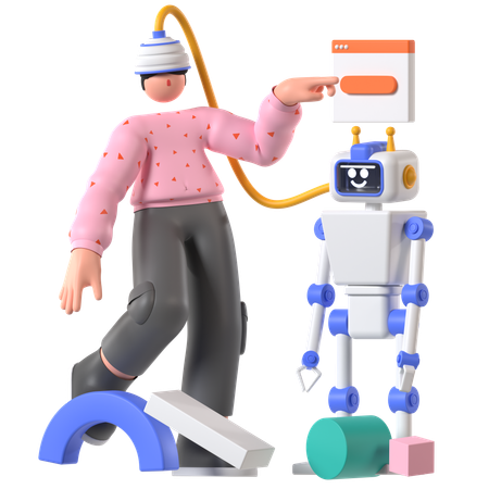 Man doing Memory Transfer from robot  3D Icon