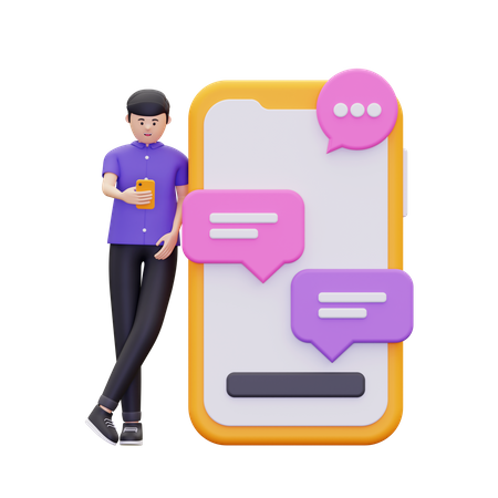 Man doing mobile chat  3D Icon