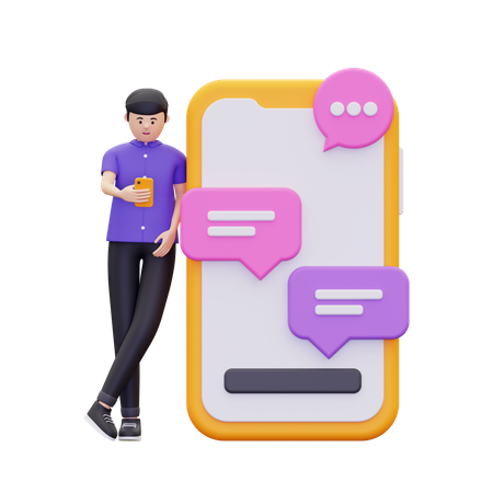 Man doing mobile chat  3D Illustration