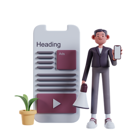 Man doing mobile marketing  3D Icon