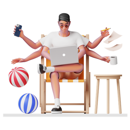 Man doing Multitasking  3D Illustration