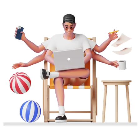 Man doing Multitasking  3D Illustration