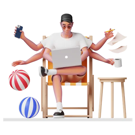 Man doing Multitasking 3D Illustration
