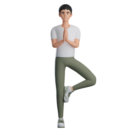 Man Doing Namaste Hand Gesture  3D Illustration