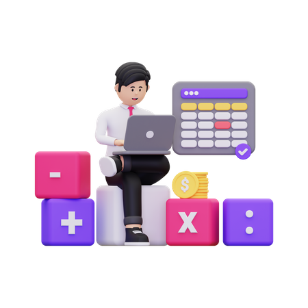 Man Doing online Accounting  3D Icon