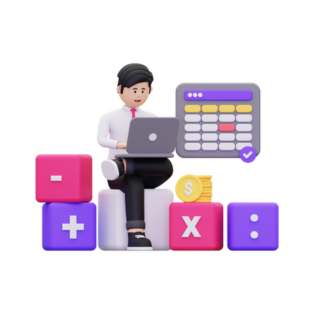 Man Doing online Accounting  3D Illustration