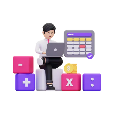 Man Doing online Accounting  3D Illustration