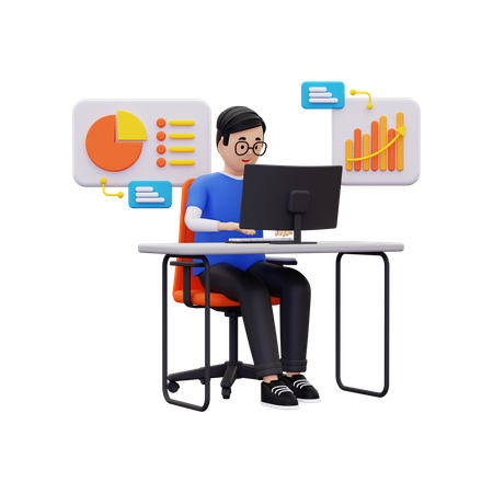 Man Doing Online Analysis  3D Illustration