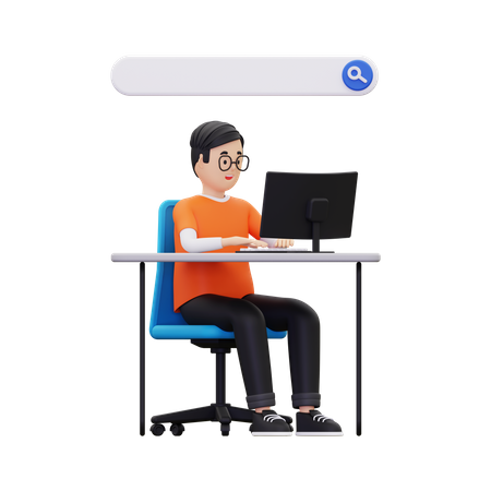 Man Doing online browsing  3D Icon