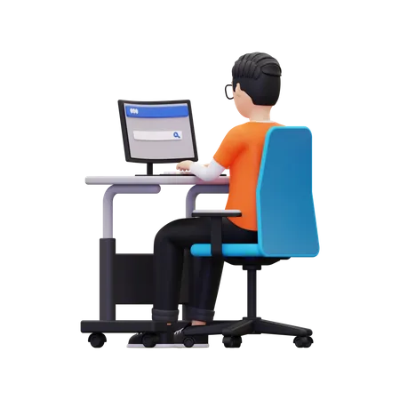 Man Doing online browsing  3D Illustration