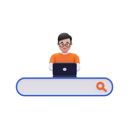 Man Doing online browsing with search bar  3D Icon