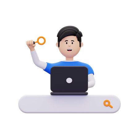 Man doing online browsing with search bar  3D Icon