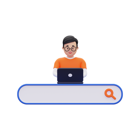 Man Doing online browsing with search bar 3D Illustration