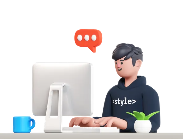 Man Doing Online Chatting  3D Illustration
