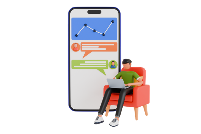 Man Doing Online Chatting With Client  3D Icon