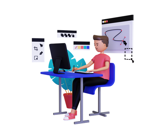 Man doing online designing  3D Icon