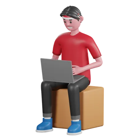 3 D Character Of Indonesia Man Doing Online Learning 3D Illustration