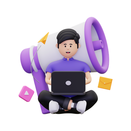 Man Doing Online Marketing  3D Illustration