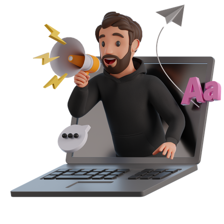 Man doing online marketing  3D Illustration